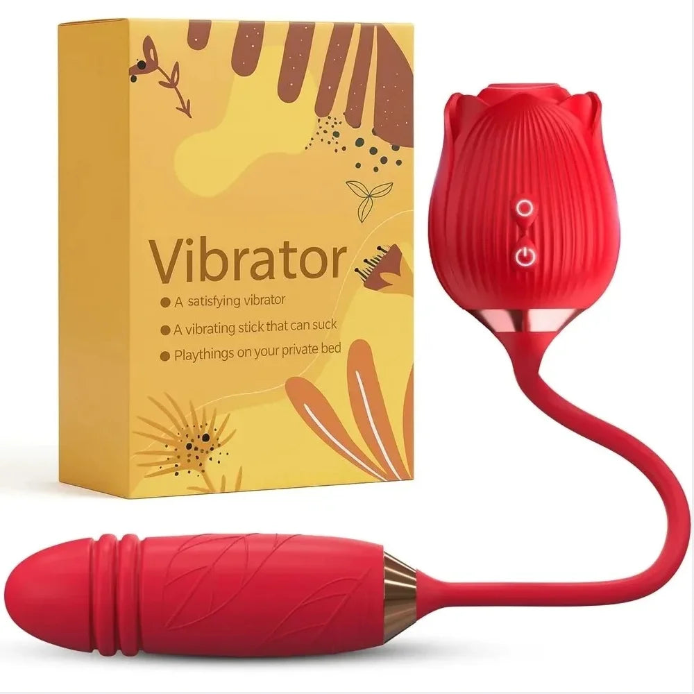 Rose Sucking Vibrator 2-in-1 Clitoral Suction Stimulator with Dildo vibrator