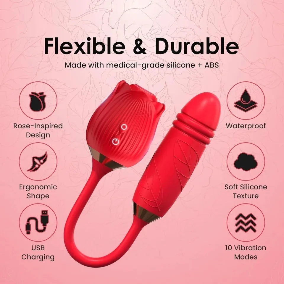 Rose Sucking Vibrator 2-in-1 Clitoral Suction Stimulator with Dildo vibrator