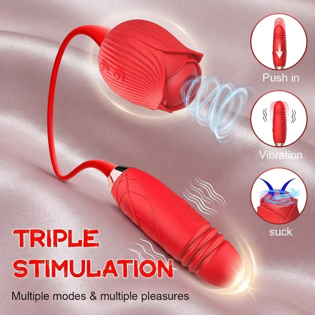 Rose Sucking Vibrator 2-in-1 Clitoral Suction Stimulator with Dildo vibrator